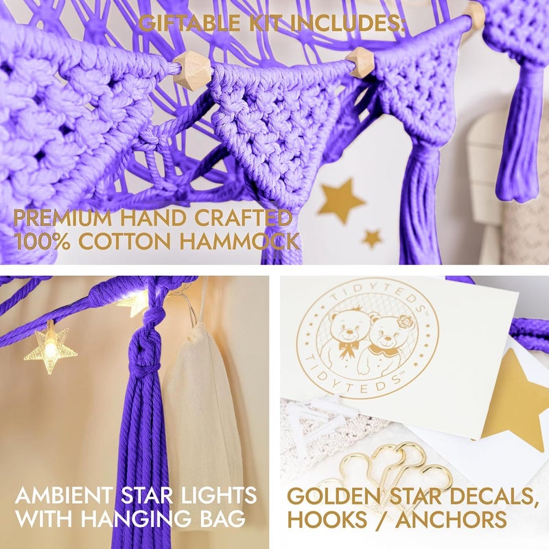 TIDYTEDS Macrame DreamLights Boho Stuffed Animal Storage Net Hammock Extra Large Plush Toy Storage Holder For Small Or Large Plushies PURPLE (Purple) - Image 2